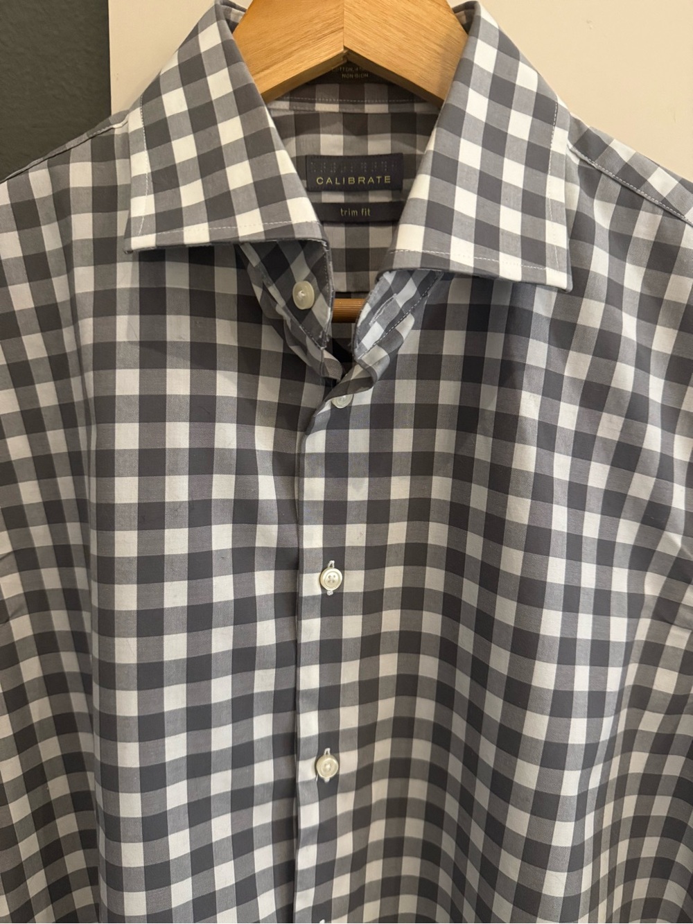 C2 by Calibrate Gray and White Check Dress Shirt